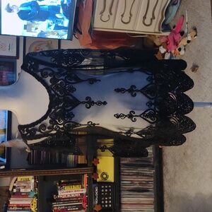 EUC MAY & JULY transparent black mesh black ribbon design tunic no size tag